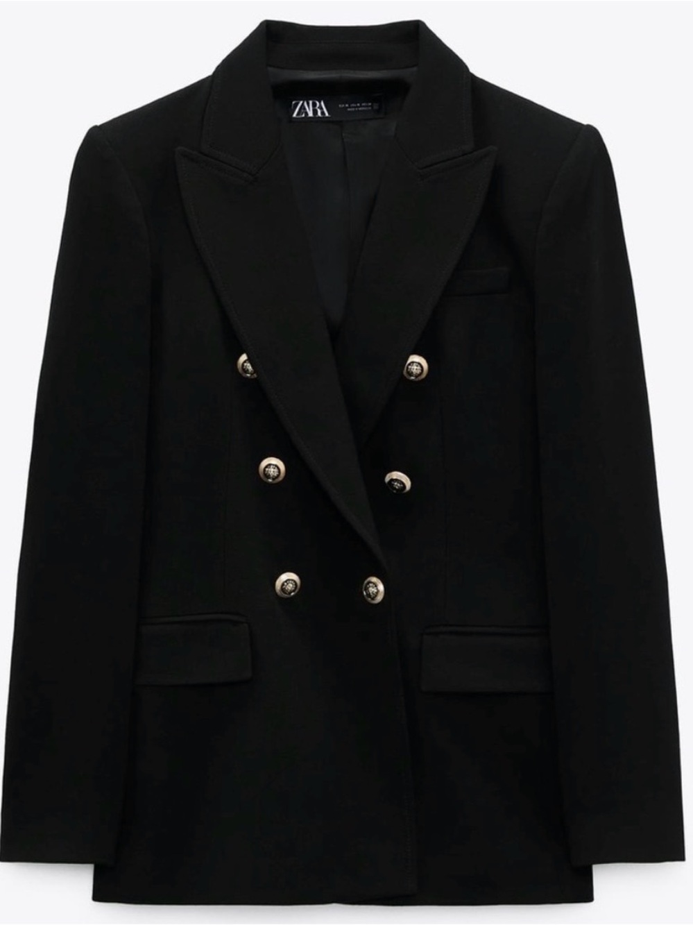 Zara Women’s Black Double-Breasted Blazer Gold Button Blazer Size L